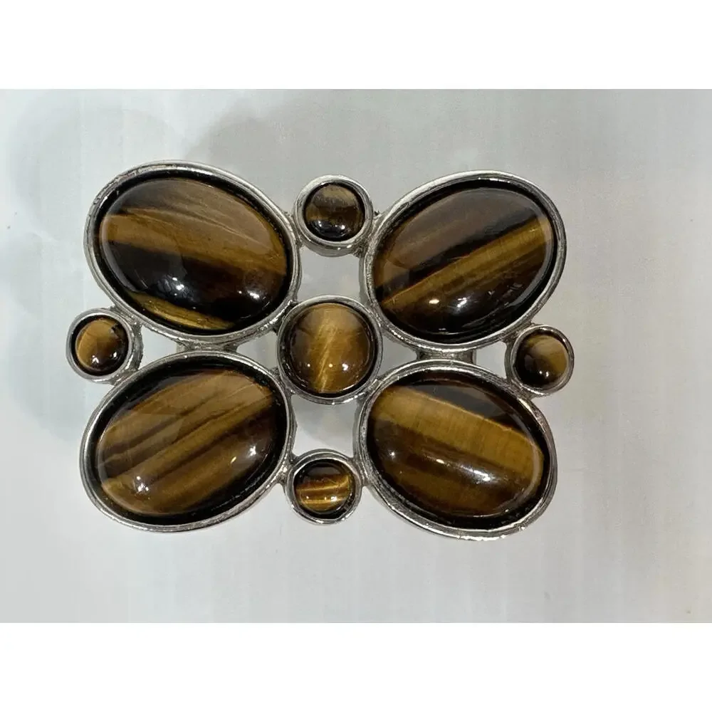 Terry Stack Snakeskin Embossed Italian Leather Butterfly Tiger Eye Buckle Large‎